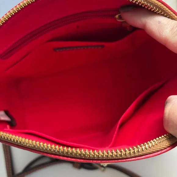 Dooney & Bourke Red Pebbled Leather Dome Crossbody with Brown Strap - Picture 2 of 4